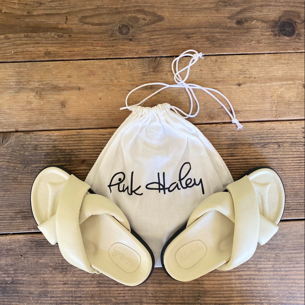 Pink Haley Leather Sandals, size 38 (NEW, never been worn). Color- buff